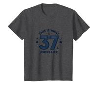 37th Birthday Gift: This is What 37 Looks Like T-Shirt, Kids, Dark Heather Grey, 12 Years