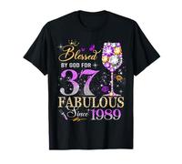 37th Birthday Queen Blessed by God 37 Fabulous Since 1989 T-Shirt
