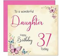 37th Daughter Birthday Card - Beautiful Butterfly Floral Daughters Birthday Card for 37 Year old thirty seven, thirty seventh