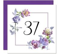 37th Floral Birthday Card - Purple Beautiful Flowers Elegant Birthday Card for 37 Year old thirty seven, thirty seventh
