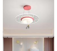37W Kids Bedroom Chandelier Dimmable LED Ceiling Light Mid Century Modern Hanging Pendant Pink Blue Astronaut Lamp Round Spaceman Lighting for Boy Girls Room Children Nurs