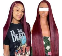 38 40 Inch Burgundy Straight Human Hair Wig 99J Colored 13x6 HD Lace Frontal with 13x4 Transparent Lace Front Brazilian Wigs(Golden,13X4 HD LACE_18IN)