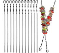 （38.5cm - 12pcs） 20pcs/12pcs Kebab Skewers, Flat Metal BBQ Skewers, Reusable Stainless Steel Sticks