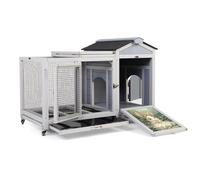 38.5inches Durable Wooden Rabbit Cage Indoor，Wide Space Small Animal House with Removable Tray&Safety Lock，Rubbit Hutch with Waterproof Roof&Solar Panels (Grey, Ordinary Style)