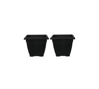 (38 cm set of 2) Black Square Plastic Venetian Flower Pot Pots Garden Plants Container Growing