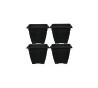 (38 cm set of 4) Black Square Plastic Venetian Flower Pot Pots Garden Plants Container Growing