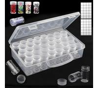 38 Grids Diamond Art Storage Box with 2 Sheets Sticker, Plastic Organizer Box for DIY Diamond, Beads, Glitter Rhinestones Crafts Jewelry