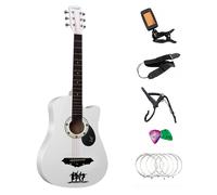 38-Inch Full-Size 6-String Acoustic Guitar in Royal White - Classic Basswood Body, Birch Fretboard, Includes Tuner, Capo, Strap and Extra Strings