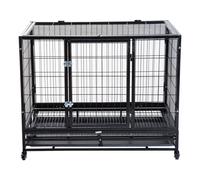 Dog Cage Pet Metal Heavy Duty with Wheels and Crate Tray for Kennel Black M L