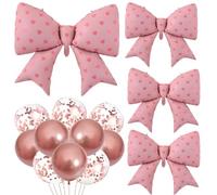 38 Inches Pink Bow Balloons, Pink Balloons Set for Birthday Decorations, Happy Birthday Decorations For Women, Marriage Bridal Decorations4 Bow Balloons and 10 Round Balloons in Pink Colour