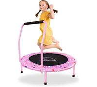 38'' Kids Trampoline Mini Foldable Fitness Noise-Free Trampoline with Adjustable Handrail and Safety Padded Cover Exercise Foldable Bungee Rebounder Indoor Outdoor Garden Use