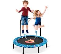 38'' Kids Trampoline Mini Foldable Fitness Trampoline with Adjustable Handle Little Fox Pattern Indoor Outdoor Mini Trampoline Exercise Jumping Rebounder for Toddler Kids Boys & Girls