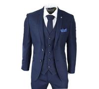 (38) Mens 3 Piece Navy Blue Birdseye Tweed Classic Suit