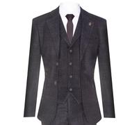 (38) Mens Black 3 Piece Tweed Suit Peaky Blinders 1920s Gatsby Classic Tailored Fit