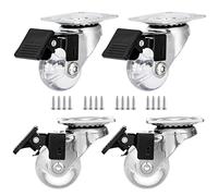 38 mm Clear Swivel Caster Wheels Transparent Polyurethane Rolling Castors Small Crystal Wheel for Furniture Cabinet,Ottoman,Bench