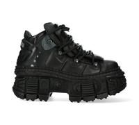 New Rock Unisex Metallic Ankle Black Leather Boots-WALL106-S12 - Size EU 38