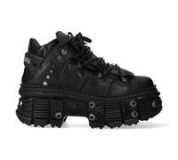 New Rock Unisex Goth Leather Ankle Boots-WALL106-S25 - Black - Size EU 38
