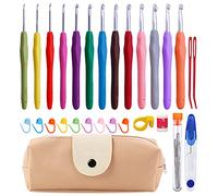 38 Pack Crochet Hooks Set, 13 Pcs 2mm(b)-10mm(n) Ergonomic Soft Grip Crochet Handles, Crochet Needle with Storage Case, for Arthritic Hands, Extra Long Knitting Needles