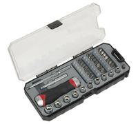38 PACK Fine Tooth Ratchet Screwdriver Socket and Bit Set - Comfort Grip Handle Loops Multi One Size