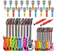 38 Pack Inflatable Rock Star Toy Set includes 18 Pcs Inflatable Guitar and 18 Pcs Blow up Microphone Bulk and 2 Pcs Air Pump for Musical Concert Themed Party
