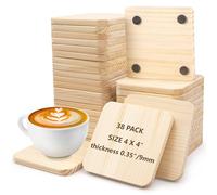 38 Pack Unfinished Wood Coasters, 10cm Wooden Coasters Square Blank Crafts Coasters Thick Wood Pieces with 150 Non-Slip Silicon Dots for DIY Drawing Painting Wood Engraving Decoration