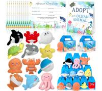 38 Pcs Adopt An Ocean Animal Party Favors Include 12 Mini Plush Marine Animals 12 Sea Animals Boxes 12 Adoption Cards 1 Adopt Signboard for Sea Animal Summer Party Pet Adoption Party