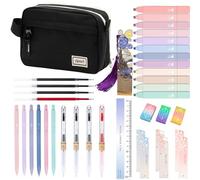 38 Pcs Aesthetic School Supplies with Large Pencil Case for Girls Boys Highlighters Mechanical Pencils Colour Pens Ruler Eraser Bookmark for for Students Back to School Stationery Set (Black)