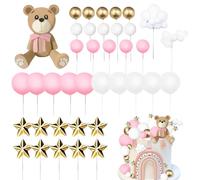 38 Pcs Baby Shower Cake Decoration, Ball Cake Toppers Teddy Bear Cake Decorations for Girls Mini Balloon Cupcake Toppers for Birthday Party Wedding