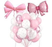 38 Pcs Bow Balloons, Light Baby Pink White Clear Pastel Aluminum Foil Balloons, Pink Decorations for Women Birthday Party Bachelorette Bridal Engagement Use by Those Aged 15 and Above