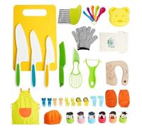 38 Pcs Kids Knife Set, BPA Free Montessori Kitchen Cooking Tools-Kid Safe Knifes, Crinkle Cutters, Avocado Slicer, Cutting Board, Peeler, Apron Gloves Set, Kitchen Tools for 3+ Year Old Girl Boy