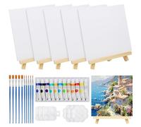 38 Pcs Mini Canvas and Easel Set, Canvas Painting Set Includes 20x20cm Canva Boards, Mini Wooden Easel, Palettes, Paintbrushes and Acrylic Paint for Oil Painting, Watercolour
