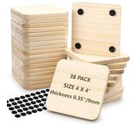 38 Pcs Unfinished Wood Coasters Bulk, 10 x 10 cm Square Wooden Coaster for Crafts, 9mm Wooden Slices Blanks with Non-Slip Dots for DIY Painting Drawing Engraving Easter