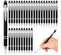 38-Piece Black Retractable Pens With Stylus Tips, Bullet-Shaped Ballpoint, Silicone & Aluminum Construction For All Devices