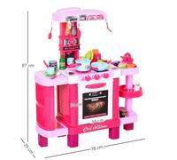HOMCOM 38-Piece Children's Kitchen Play Set w/ Realistic Sounds Lights Food Pink - 78cm x 29cm x 87cm - Pink - Kids Kitchen Play Set