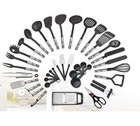 38-piece Kitchen Utensils Set Home Cooking Tools Gadgets Turners Tongs Spatulas Pizza Cutter Whisk Bottle Opener, Graters Peeler, Can Opener, Measuring Cups Spoons (Black)