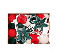 38 Pieces Christmas Ball and Flower Ornaments with Flocked Texture and Metal Buckles Suitable for Tree and Seasonal Decoration (Red and green)