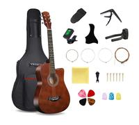 38'' Wood Acoustic Guitar, 6 Brass Acoustic Guitar Strings, Strap Buttons, Music Instrument With Guitar Bag and Beginner Kit for Beginner/Adult (Brown)