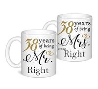 38 Year Anniversary Coffee Mugs Set of 2, 38th Anniversary Wedding Gifts for Wife Husband Parents Grandparents Men Women Him Her, 38 Year Valentines Engagement Couple Cups