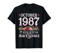 38 Year Old Awesome October 1987 Floral 38th Birthday Tees T-Shirt
