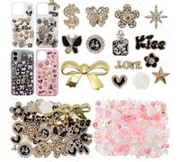 380 Pcs Magic Junk Case Charms Kit, Punk Big Junk Phone Cases Charm, Mixed Pink Flatback Resin Heart Star Bow Flower Charms for Customizing Phone Case DIY Craft