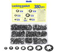 380 Pcs Star Washerss, Internal Star Lock Washers Black Self-lock Washer | Spring Washers, Quick Speed Push On Speed Circlips Assorted Kit, M3/M4/M5/M6/M8/M10/M12
