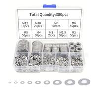 380 Pcs Washers for Screws, Washers Assortment for Automotive Mechanical Electronic DIY Projects, Hardware Home Use, 304 Stainless Steel Flat Washers Set with Box, M2 M2.5 M3 M4 M5 M6 M8 M10 M12