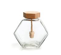 380ml/12.8oz Empty Glass Honey Jar with Dipper Hexagon Shape Honey Container Dispenser Storage for Home Kitchen Store Honey and Syrup Jam Jelly