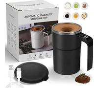 380ml Automatic Magnetic Stirring Coffee Cup with LCD Temperature Display, Electric Portable Self-Stirring Stainless Steel Mug for Home, & Travel for Coffee (A)