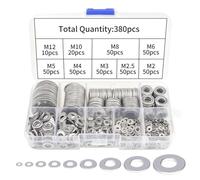 380Pcs Stainless Steel Washers, Flat Penny Washers, Washers for Screws, Stainless Steel M2 M2.5 M3 M4 M5 M6 M8 M10 M12 Washer for Bolts, Rust Proof Rings for Nuts Bolts Threaded Rods, 9 Sizes