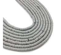 380pcs/Strip 6mm Flat Round Polymer Clay Beads Chip Disk Loose Spacer Heishi Beads for Handmade DIY Jewelry Making Bracelets (Gray)