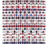 384 Pieces 16 Pack 4th of July Press On Nails Patriotic Press On Nails Short Independence Day Nails Red White and Blue American Flag Nails Square False Nails Full Cover Coffin for Women Girls