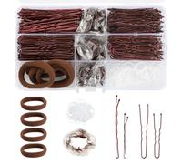 385 Pcs Hair Pins & Bobby Pins Set with 150 U Pins, 125 Hair Grips, 100 Clear Elastic Bands, 6 Bun Nets, 4 Scrunchies - Brown Hair Bun Kit in Gift Box