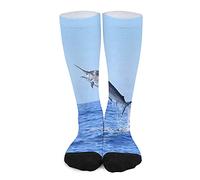 385 Unisex Crew Socks Marlin Fish Jumping Crew Socks Moisture Wicking Men'S Dress Sock Breathable Football Socks, For Walking, Yoga, 40cm