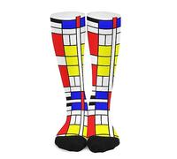 385 Unisex Crew Socks Mondrian Style Dress Socks Soft Football Socks Comfortable Work Socks, For Casual Wear, Outdoor, 40cm